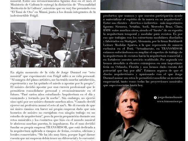 Entrevista a nuestro gerente general, Arq. Jorge Durand - TRANSMISOR Arquitectura Temporal - Revista